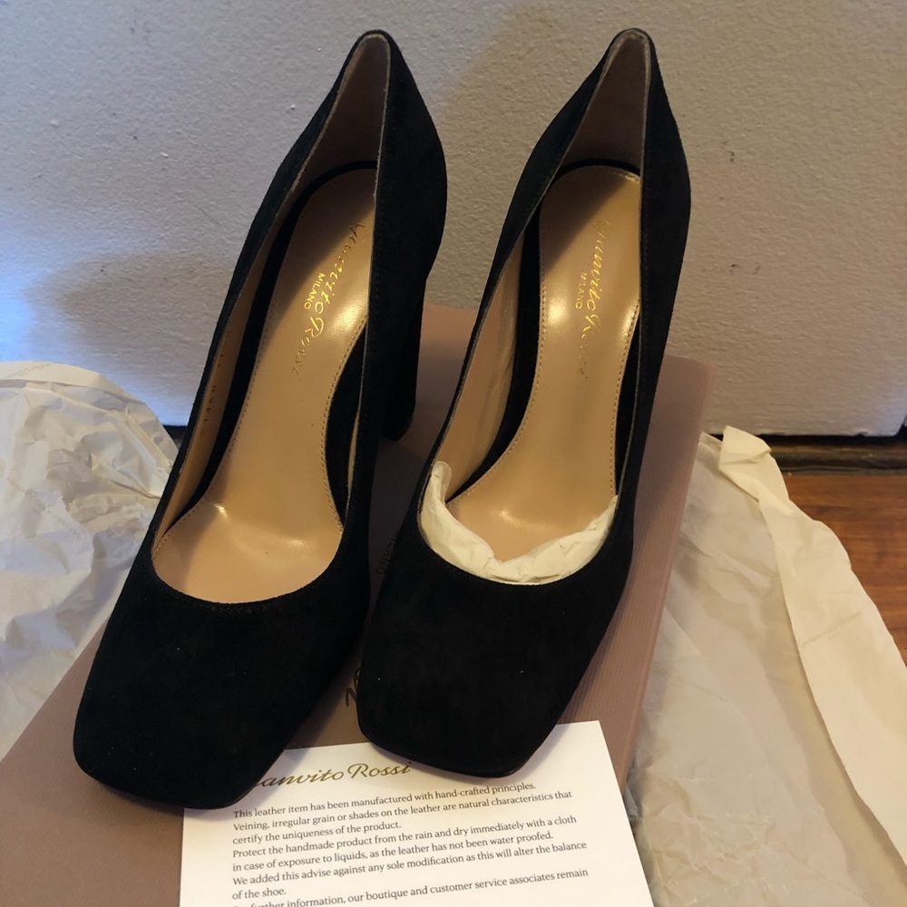 Gianvito Rossi Blk Suede Square Toe Pumps BNIB